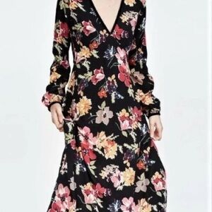 Zara Black Floral Long Sleeve Dress